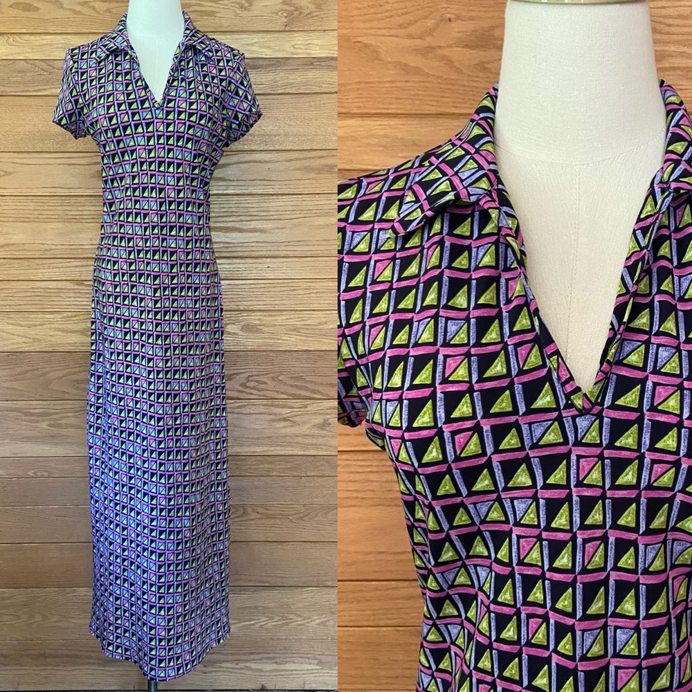 Vintage 90s My Michelle geometric print collared maxi dress - Picture 1 of 5